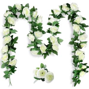 YRIOWMI 10PCS Fake Rose Garland, 7.5Ft Artificial Vines Flowers Hanging Rose Vine forfor Table Wedding Backdrop Arch Wall Party Mantle Festival Decor (White)