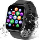 Smart Watch for Men Women Compatible with iPhone Samsung Android Phone 1.83 inch Full Touch Screen IP68 Waterproof Bluetooh Fitness Tracker Heart Rate/ Sleep Monitor, Black