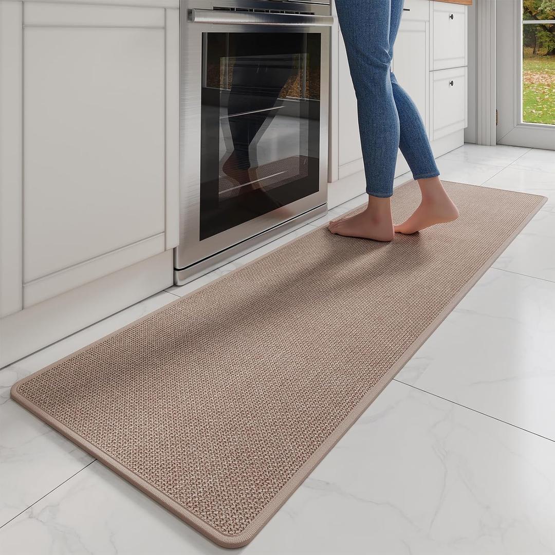 YDKGL Kitchen Mats for Floor, Super Absorbent Kitchen Rugs Non Slip Washable, Soft Imitation Linen Braided Kitchen Runner Rug, Standing Mat Kitchens Sink Mat, Easy to Clean, Brown 17x71