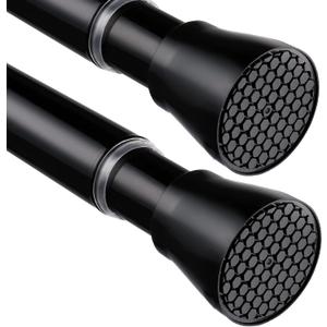2 Pack Black Tension Curtain Rod for Windows 28 to 48 Inch,7/8"Small Shower Curtain Rod for Bathroom,Pressure Spring Tension Curtain Rod No Drilling for Closet Doorway Kitchen (28-48", Black 2 Pack)