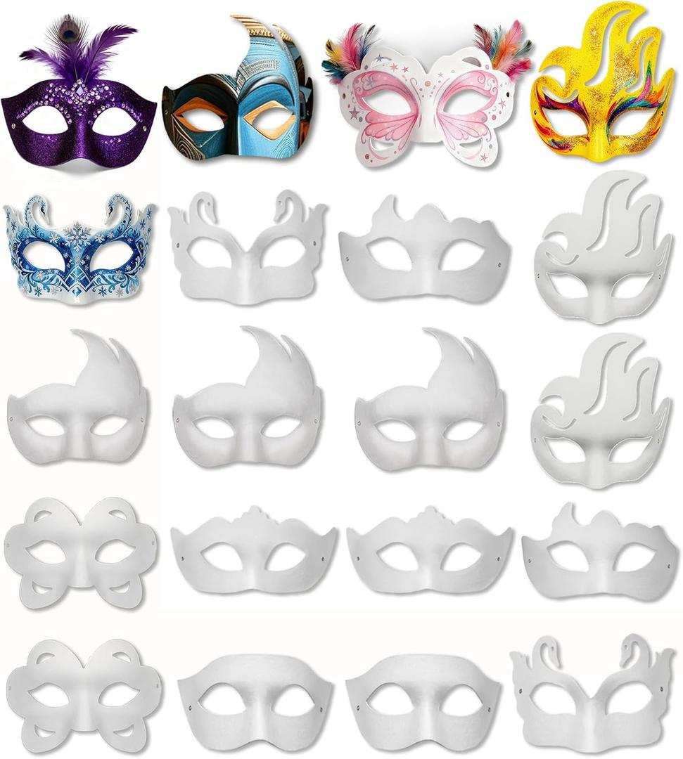 15 PCS DIY White Masquerade Masks DIY Paper Blank Half Face Mask Craft Art Plain Paintable Mardi Gras Masks Halloween Party Mask