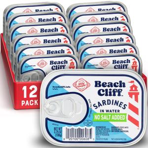 Beach Cliff Wild Caught Sardines in Water, No Salt Added, 3.75 oz (12-Pack), BEST IF USED BY: APR 2029
