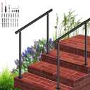 2Pack 3 Step Hand Rails for Outdoor Steps, Black Powder Coated Metal Stair Handrail Kit with Anti-Slip, Rust-Resistant Coating and Complete Installation Support