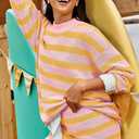 LAMISSCHE Womens Oversized Lounge Sets 2 Piece Outfits Striped Matching Pajama Set Long Sleeve Sweater Set(Yellow&Pink Purple,S)