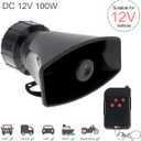 7 Tone Sound Loud Car Siren Vehicle Horn Hooter/Ambulance/Siren/Traffic Sound with Black Remote Controller 12V 100W (1PC Remote Controller)