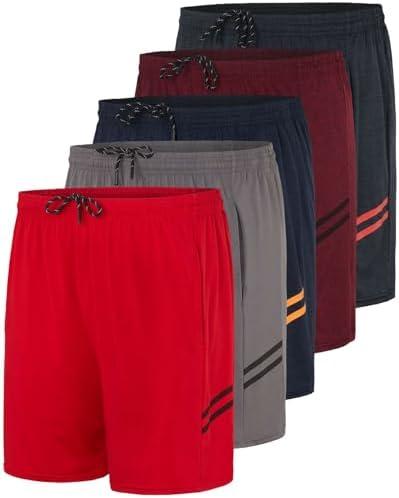 Real Essentials 5 Pack: Men's 5" Inseam Dry-Fit Running Workout Shorts - Pockets & Drawstring, 3XL