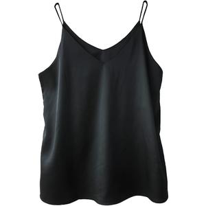 Wantschun Womens Silk Satin Camisole Cami Plain Strappy Vest Top T-Shirt Blouse Tank Shirt V-Neck Spaghetti Strap XS-4X (Black, XXXL)