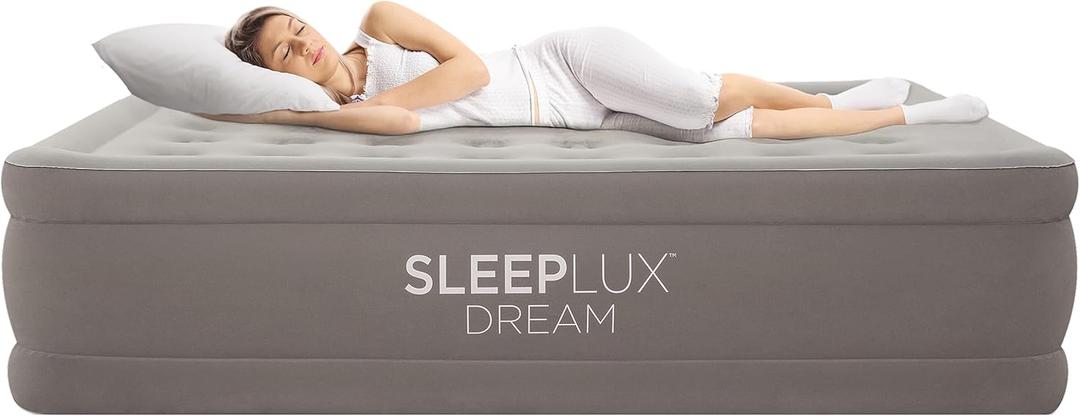 SLEEPLUX Dream Luxury Queen Air Mattress, Built-in Dual Pump, Stays Inflated All Night, 18 Double-High Blow-Up Airbed with Coil Beams, for Guests, RV Camping & Home