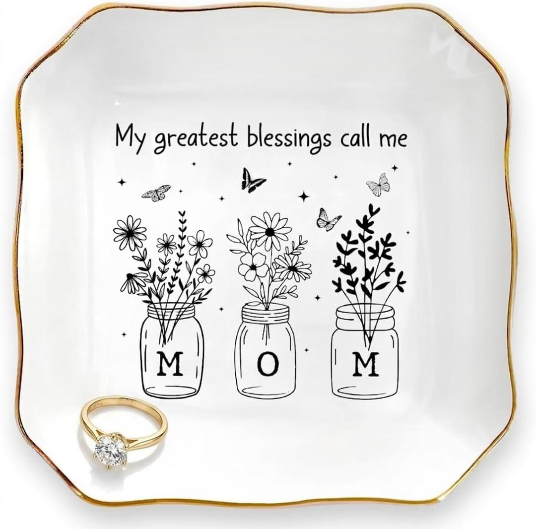 Mom Gifts from Daughters Son on Mother's Day - Birthday Gifts for Mom 2026, Unique Trinket Dish for Decor, Thank You Mother in Law Gift, Ceramic Jewelry Tray for Rings Earrings Keys