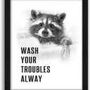 arteWOODS Funny Raccoon Bathroom Wall Art - Rustic Farmhouse Wall Decor with Humorous Quotes Black Framed Print Artwork Cute Animal Pictures for Shower Toilet Restroom Kid's Washroom 8x10 Inch