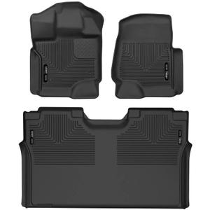 Husky Liners X-act Contour Floor Mats | Fits 2015-2026 Ford F-150, 22-25 Lightning, SuperCrew (Crew Cab) w/Out Fold Flat Storage | Front & 2nd Row, 3-Pack, Black