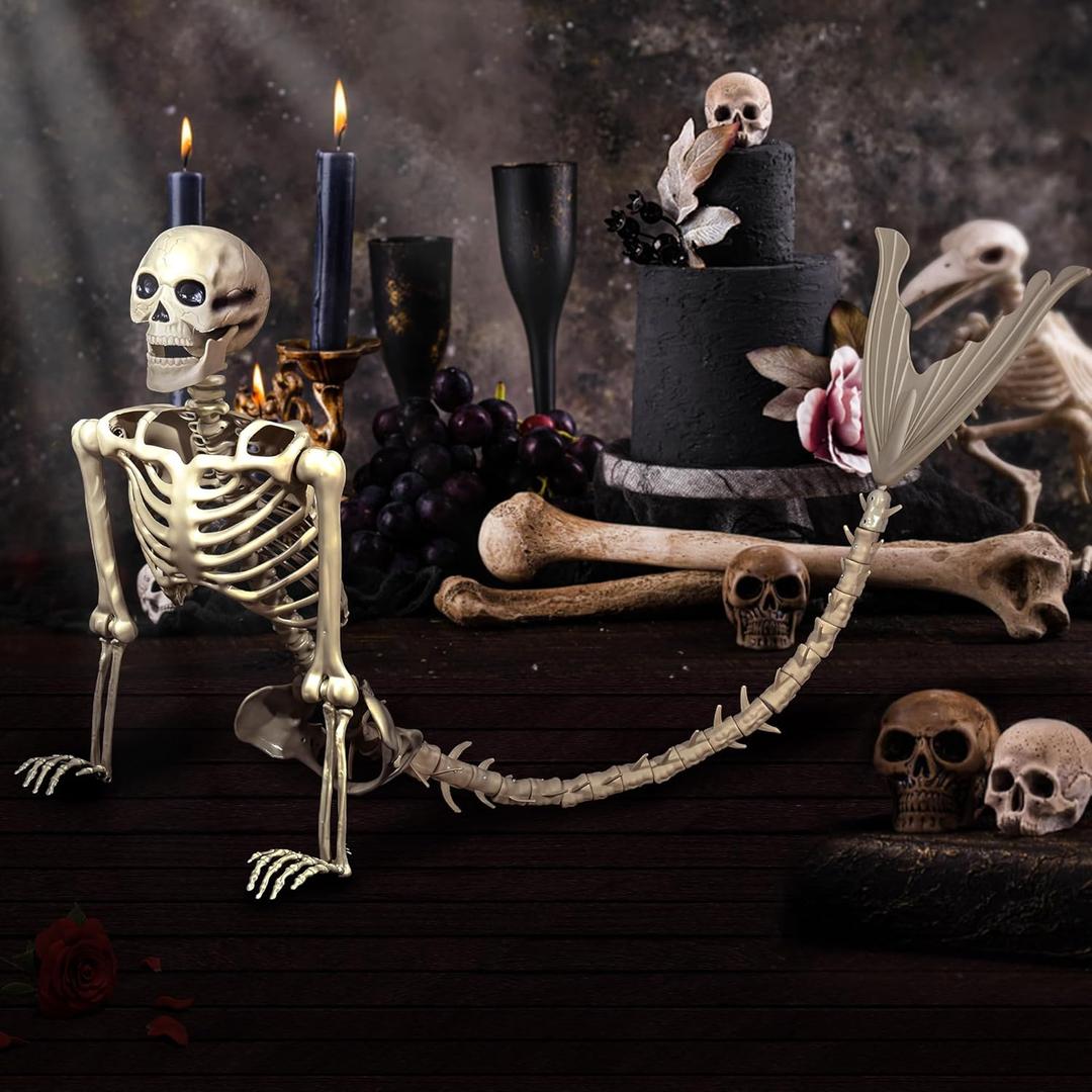 84Inches/7Ft Mermaid Halloween Life Size Skeleton Pose-N-Stay Posable Movable Joints Hanging for Halloween Decoration Decor Spooky Scene Party Favors