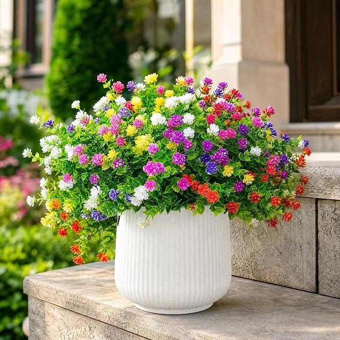 CLEANGOR 12 Pcs Artificial Flowers for Outdoors Decorations (6 Color) | No Fade Fake Plastic Flower, UV Resistant Artificial Outdoor Plant, for Spring Summer Garden, Porch, Home Wedding Farmhouse