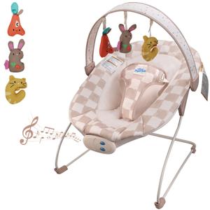 Baby Bouncer – Baby Bouncer seat, Infants Bouncy Seat with Music & Sensory Toys, Compact & Machine Washable Seat Pad Indoor Infant Seat, Ideal for Newborns 0-6 Months, Max Weight 20lbs (Sand Checker)