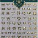 2 x Bow Nail Art Stickers 5D Gold Bow Nail Stickers Bow Nail Decals Self Adhesive Golden Nail Art Stickers Decals Gold Bow Nail Art Supplies for Women DIY Manicure Nail Art Decorations