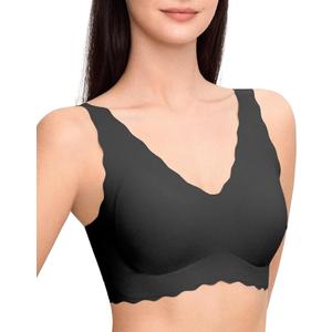 Ubras Deep V Seamless Bras for Women Scalloped Wireless Bralette Comfortable Soft Everyday Sleep Bras Smart Size L
