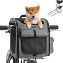 Dog Bike Front Basket, 4 in 1 Foldable Pet Backpack/Shoulder Bag/Auto Seat with Heavy-Duty L-Shaped Mount 3.15 in, Waterproof Cushion & Reflective Strips, Supports Up to 22lbs