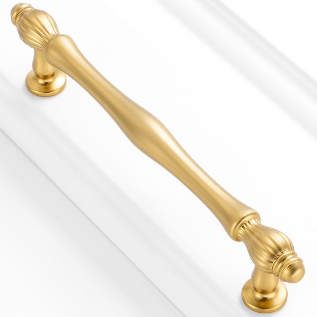 10 Pack 5 Inch Brushed Gold Cabinet Pulls Gold Cabinet Handles Gold Hardware for Kitchen Cabinets 2510 Drawer Dresser Cupboard Bedroom Bathroom