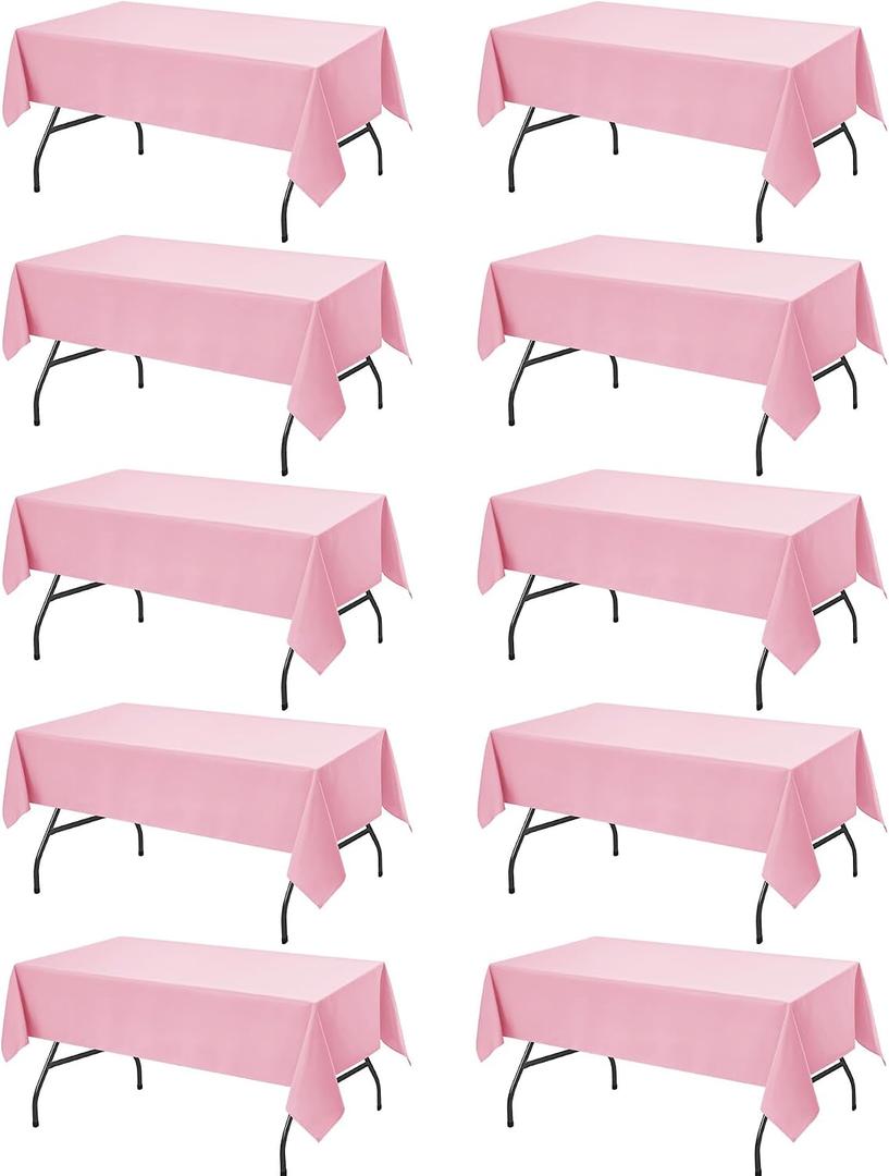 10-Pack Pink Tablecloths for Rectangle Tables, 60 x 102 Inches, Stain-Resistant Polyester Fabric for 6 Foot Tables - Washable Table Covers for Weddings, Banquets, Birthday Parties, Events