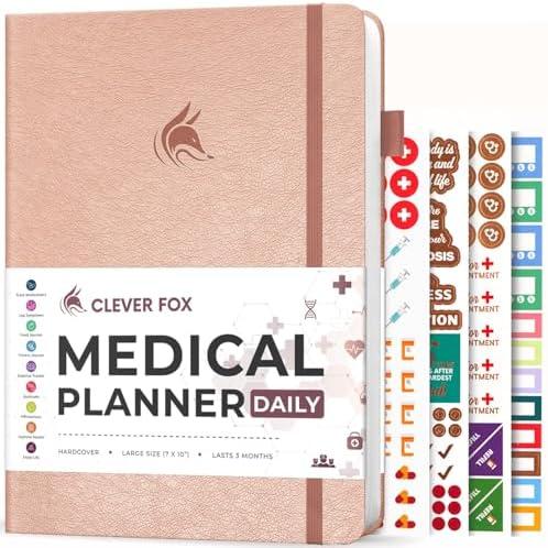 Clever Fox Medical Planner Daily – Health Diary Notebook, Wellness Journal & Self-Care Logbook, Lasts 3 Months, 7x10.5″ (Rose Gold)