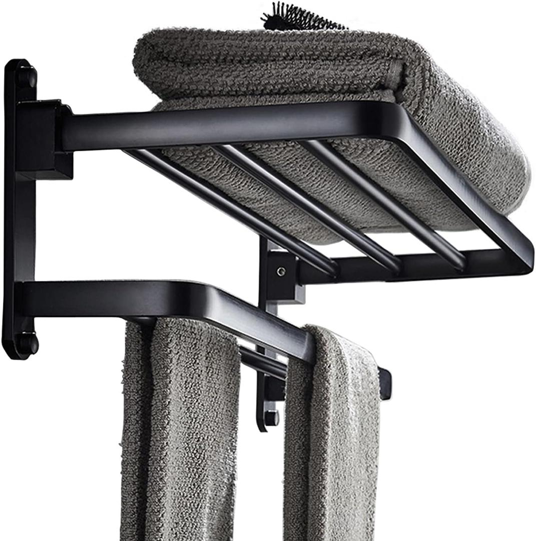 BOZWELL Bathroom Lavatory Towel Rack with Two Towel Bars,24-Inch Towel Holder with Shelf BZ205-A (Matte Black)