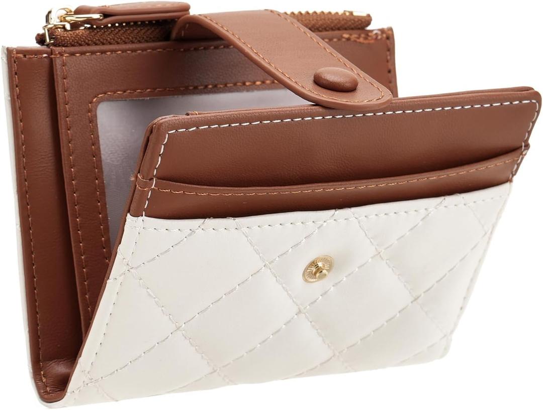 GAEKEAO Small Wallet for Women Bifold Leather RFID Blocking Credit Card Holder Wallets Zipper Pocket Coin Purse with ID Window (BeigeBrown)