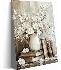 ZYGARTEQ Vintage Flower Books Canvas Wall Art Spring Floral Prints Light Academia Aesthetic Wall Decor Pictures Antique Cottagecore Artwork for Bedroom Living Room Gallery Decoration 16x24in