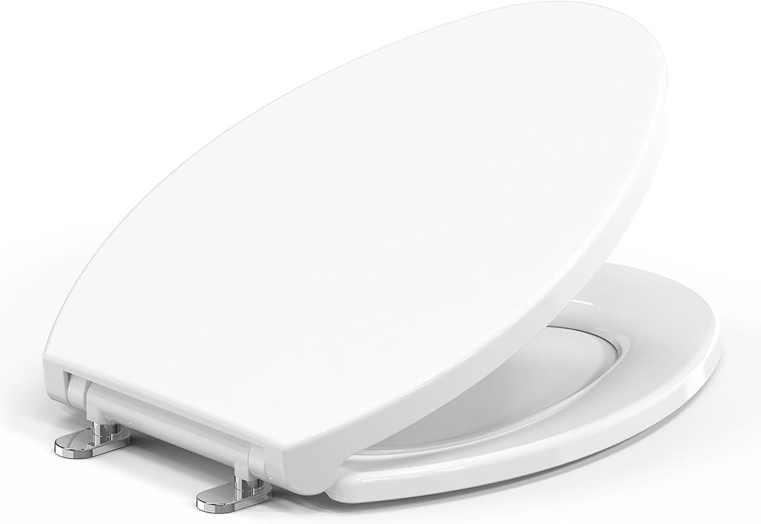 Plus Toilet Seat Elongated, Soft Close Toilet Seat, No-Slam, Magnetic Quick-Release Easy Clean, Easy Installation, SecureGrip Bumpers, Wobble-Free, Adjustable Fit, Plastic, White