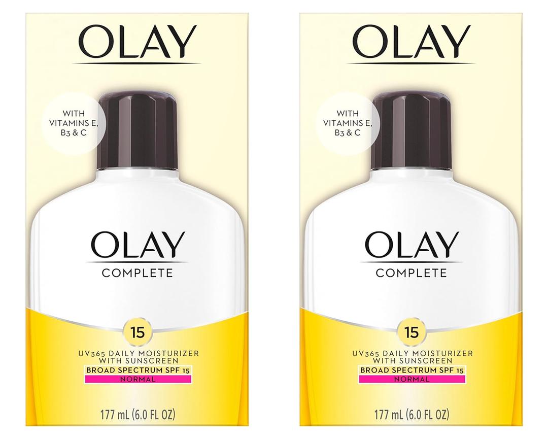 Olay Face Moisturizer Complete Lotion All Day Daily Facial Moisturizing Lotion SPF 15 for Normal Skin and Hydration, Oil-Free Non-Greasy, 6 Fl Oz (Pack of 2)