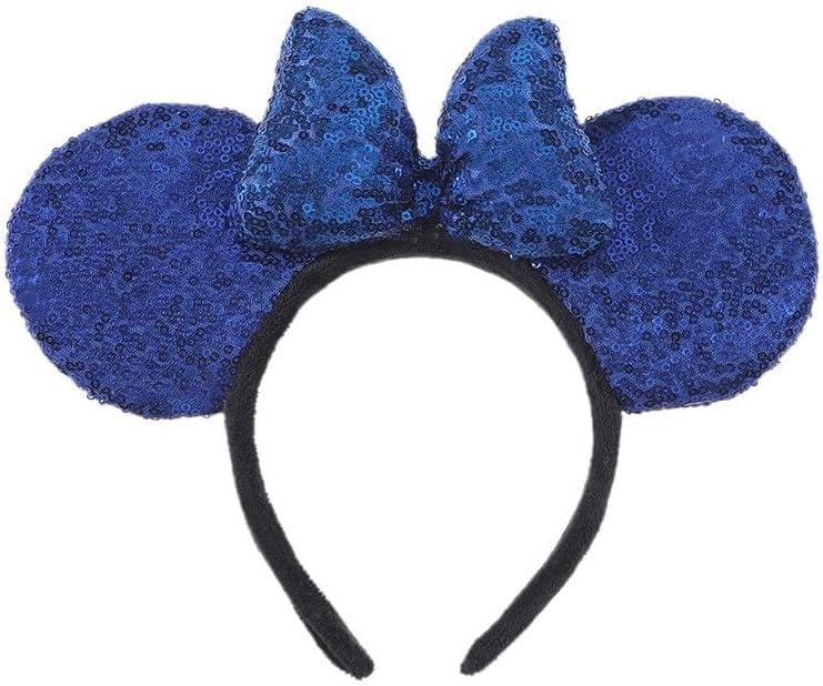 Mouse Deluxe Ear Bow Headbands Sequins Hairbands Women Hair Accessories For Cosplay Costume Party (Royal Blue)