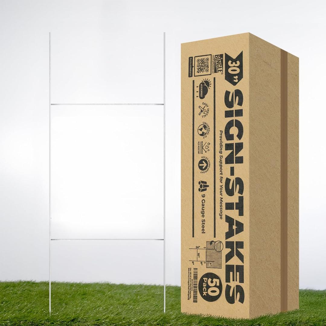Pack of 50 Quantity Heavy Duty Metal H-Stakes H Frame Wire Stakes - Yard Sign Stake - Use with 4mm or 5mm Corrugated Signs (30" Tall)