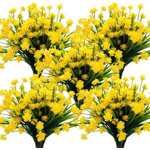 Grunyia Artificial Flowers Outdoor UV Resistant Fake Plants Indoor Outside Hanging Planter Home Garden Decor, 10 Bundles (Yellow)