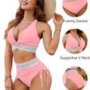 Blooming Jelly Women High Waisted Bikini Sets Tummy Control Swimsuits Color Block Two Piece Drawstring Bathing Suit (XL)