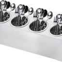 uxcell Commercial Utensil Holder, Stainless Steel Cylinder Flatware Silverware Utensil Holder Caddy Drying Rack Countertop Silverware Organizer (4 Holes)