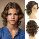 Short Curly Wavy Boys Wig Brown Synthetic Heat Resistant Halloween Cosplay Hair Wig