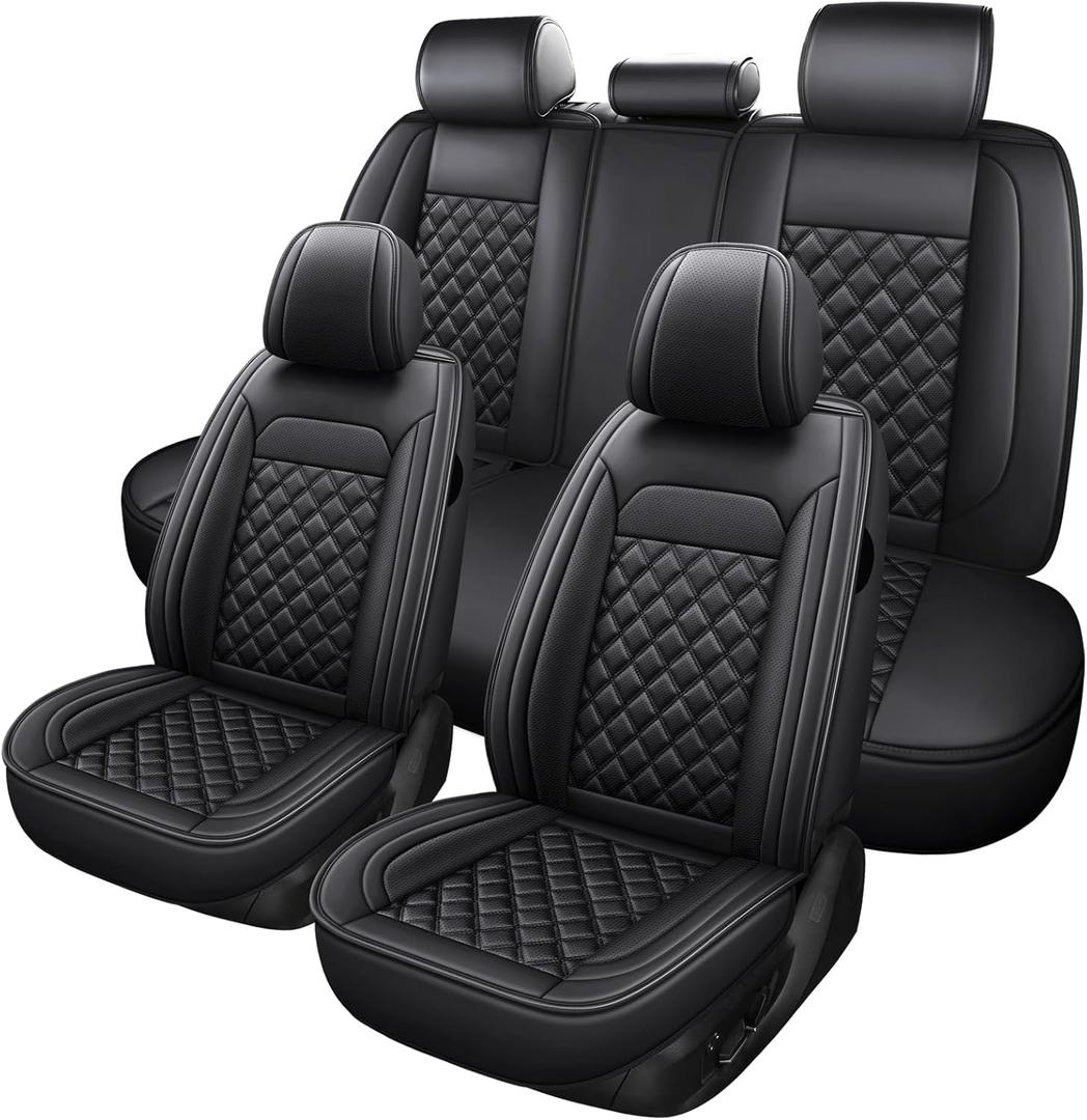 ifwohao Car Seat Cover, Seat Covers for Cars, Luxury Faux Leather Waterproof Seat Covers, Car Seat Protector Accessories Universal Fit Most Vehicles Black Front Pair
