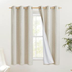 NICETOWN Natural Kitchen 100% Blackout Narrow Curtains 48 inches Long 2 Panels Set, 34" Wide, Rustic Grommet Thermal Insulated Full Blackout Window Draperies with White Liners for Cupboard