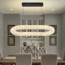Oval Crystal Chandelier, 31.5'' Black Crystal Ring Pendant Light for Kitchen Island Modern Linear Oval Chandeliers for Dining Room Dimmable 3000K-6000K (32 inch)