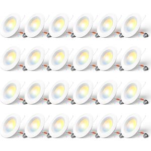 Amico 24 Pack 5/6 inch 5CCT LED Recessed Lighting, Dimmable, 12.5W=100W, 950LM, 2700K/3000K/4000K/5000K/6000K Selectable, Retrofit Can Lights with Baffle Trim, IC Rated - ETL & FCC, White
