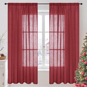 BGment Burgundy Linen Curtains 72 Inches Long for Living Room, Window Drapes Semi Sheer Textured for Farmhouse Bedroom Dining Christmas Decor with Rod Pocket Lightweight, 2 Panels, Each 52 Inch Wide