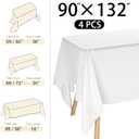 4 Pack Rectangle Tablecloth 90x132Inch White Washable Polyester Table Cover for Wedding Dining Table Buffet Parties Banquet Decoration（White）