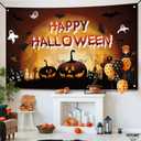 KatchOn Haunted Happy Halloween Backdrop - XtraLarge, 72x44 Inch | Scary Pumpkin Banner for Outdoor Decorations