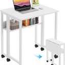 GreenForest Folding Desk with Wheels and Storage Shelf, 24.8 Inch Compact Portable Rolling Desk for Small Spaces, Mobile Foldable Computer Table, Easy Assembly, Pure White