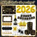 2026 New Years Decorations Black and Gold New Years Eve Balloons 2026 Banner Backdrop,Photo Booth Props,4pcs Cards Boxes Kit for 2026 Eve Party Supplies in Indoor or Outdoor