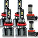 JEAZONFA Fit For (2007-2018) Nissan Altima Light Bulbs, Hi & Lo Beam Bulbs+ Fog Lights Bulbs Kit, 6500K White, Plug and play, Pack of 6