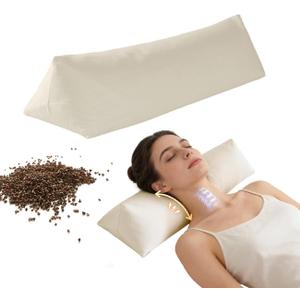 Buckwheat Pillow - Adjustable Buckwheat Neck Pillow(17x6) to Provide Firm Support, Neck Roll Pillow for Side and Back Sleepers, Bolster Pillow with Organic Pillowcase, Triangle Pillows