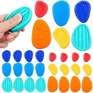 24 Pcs Fidget Toys Sensory Stone for Kids Textured Soft Worry Stones for Autism ADHD Kids Calming Quiet Silent Anxiety Relief for Children Classroom Prizes, Stress Relief Gifts(Classic Color)