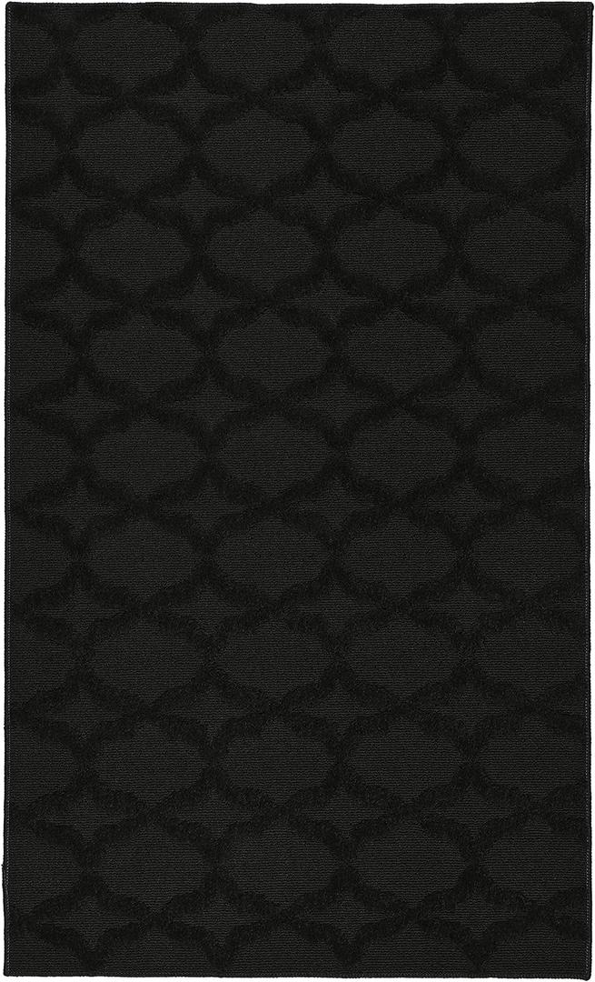 Garland Rug Sparta Non Slip Polypropylene 3 Ft. X 5 Ft. Black Area Rug- Ideal for Living Rooms & Hallways, Stylish & Durable for High Traffic Areas