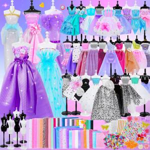 MINIFUN 1500+Pcs Fashion Designer Kit for Girls, Sewing Kit with 7 Mannequins, DIY Arts and Crafts Kit for Kids, Doll Clothes Making Kit, Girl Toys for Age 6 7 8 9 10 11 12 Year Old Gifts (D002)