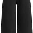 Girls Wide Straight Leg Loose Sweatpants Elastic Waist Drawstring Jogger Pants Black 11-12Y (Black)